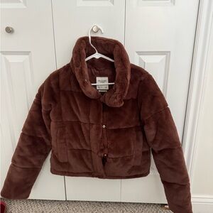Abercrombie & Fitch Brown Faux Fur Puffer Jacket